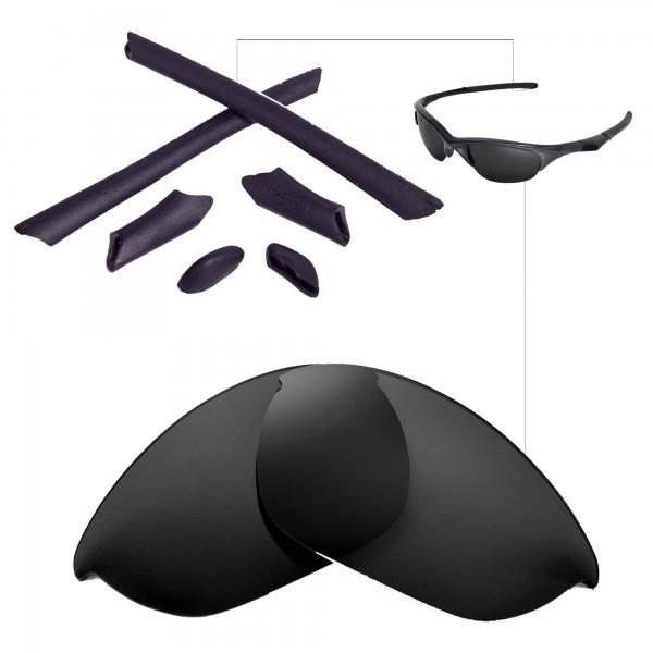 Walleva Black Non Polarized Lenses with Rubber Kit Earsocks Nosepads For Oakley Half Jacket Sunglasses